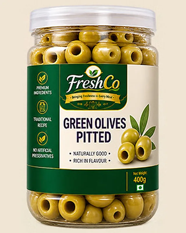 FreshCo Green Olives Pitted 400g — PET Jar